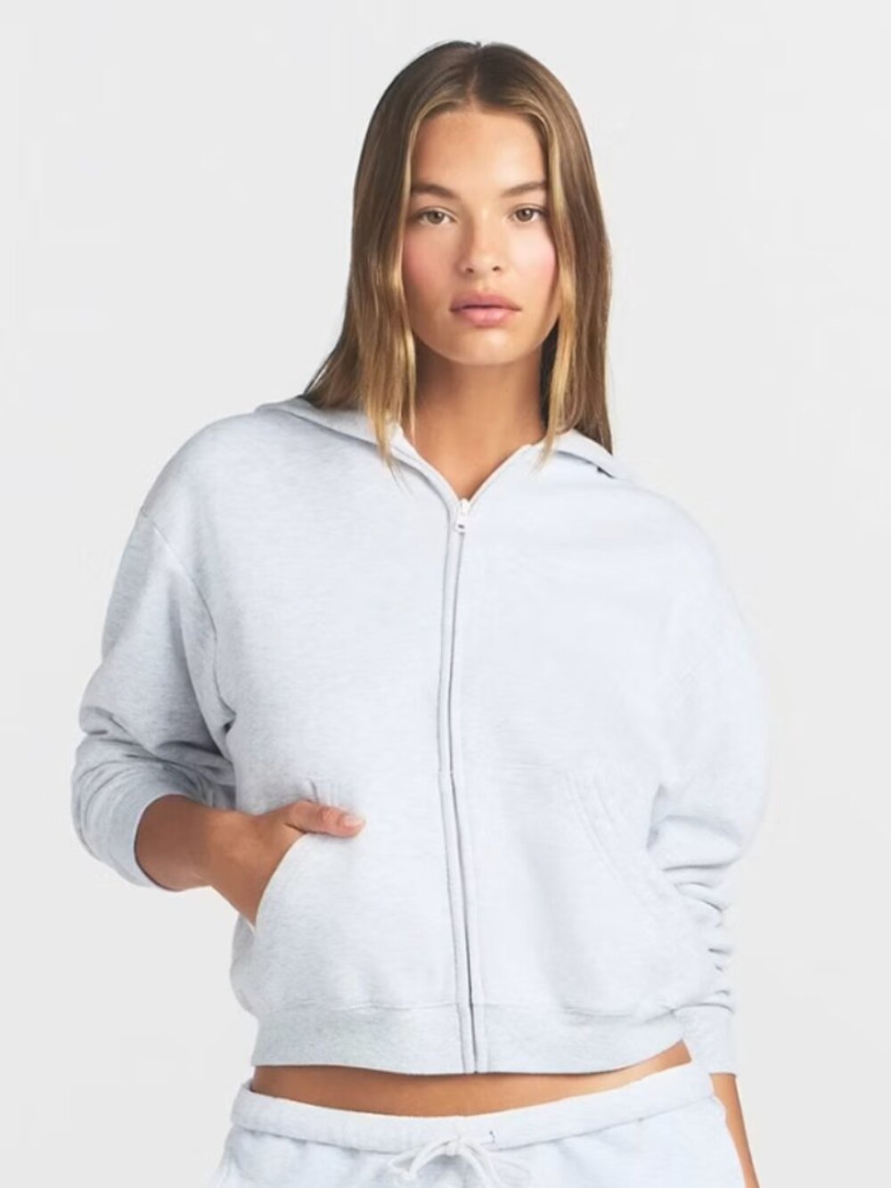 NEW SKIMS Cotton Fleece Classic Full Zip-Up Hoodie Size Small Lt Gray